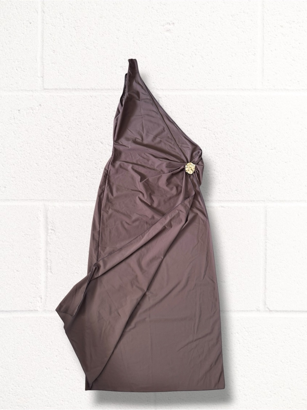 One-Shoulder Cutout Maxi Dress Swim Cover Up with Gold Accent - Brown - Picture 5 of 10
